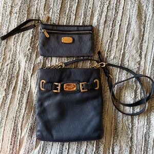 Michael Kors navy and Gold Crossbody Bag Duo